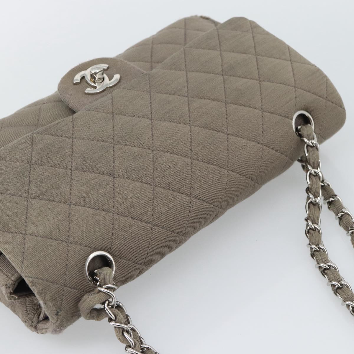 CHANEL Matelasse Chain Shoulder Bag Cotton Gray Silver CC Auth mr2778