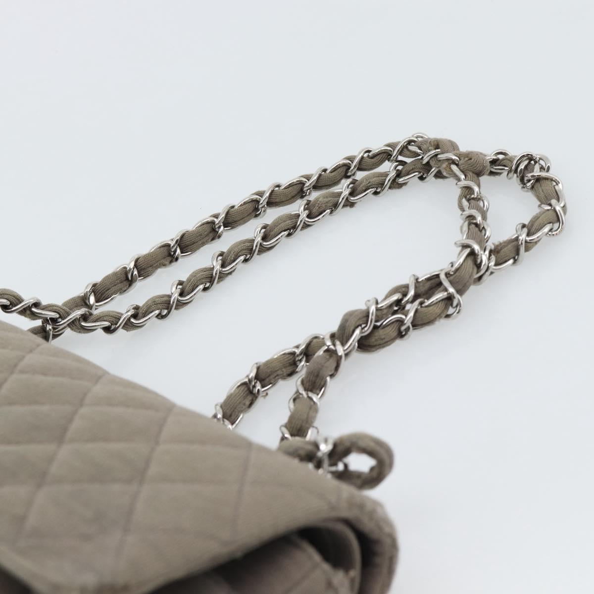 CHANEL Matelasse Chain Shoulder Bag Cotton Gray Silver CC Auth mr2778