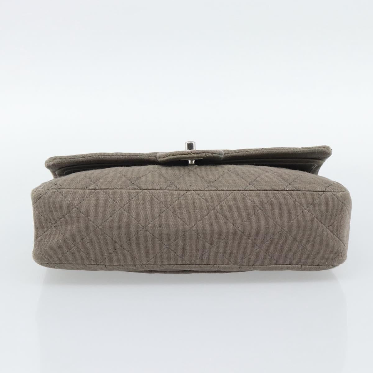 CHANEL Matelasse Chain Shoulder Bag Cotton Gray Silver CC Auth mr2778