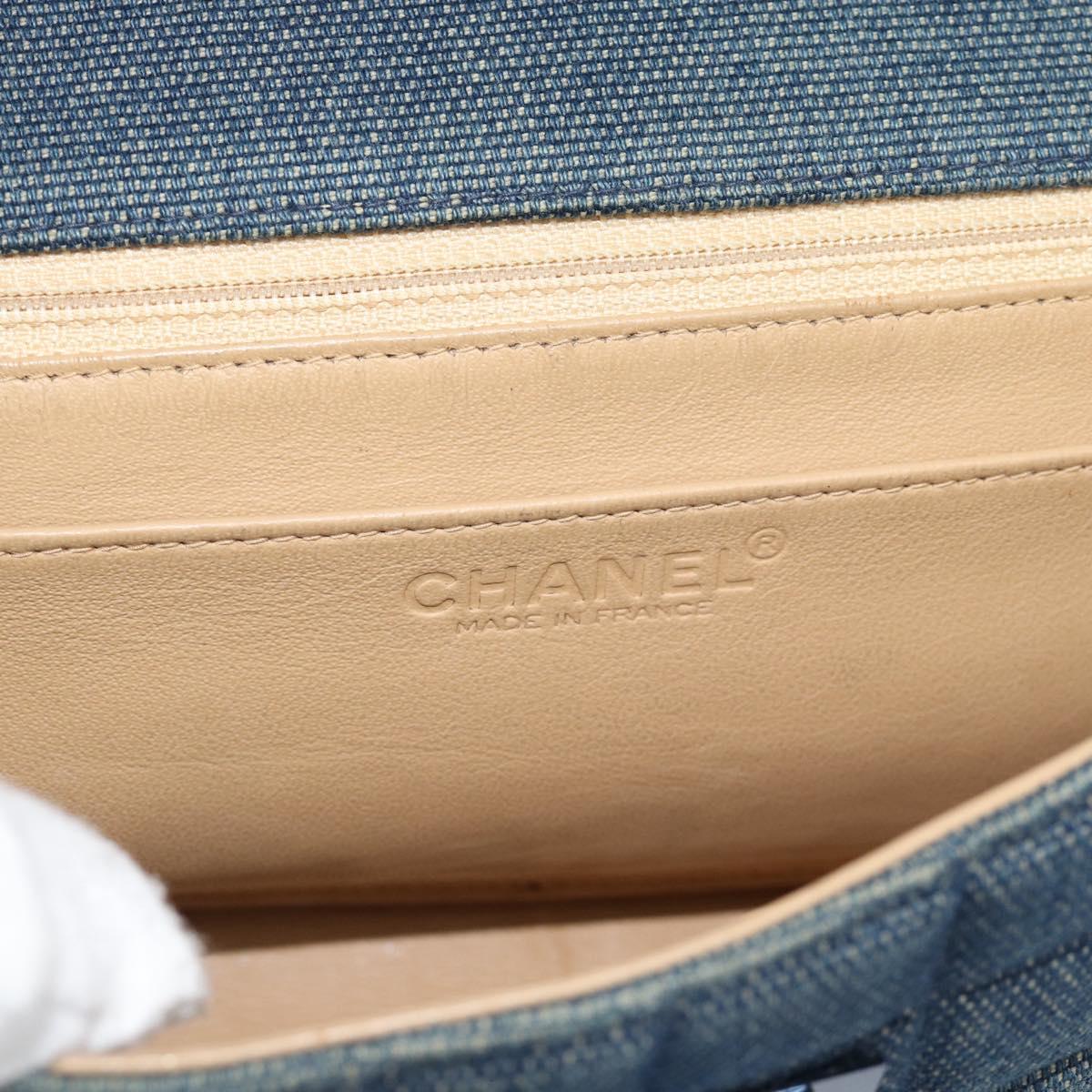 CHANEL 2.55 Choco Bar Line Hand Bag Canvas Blue CC Auth mr2780V