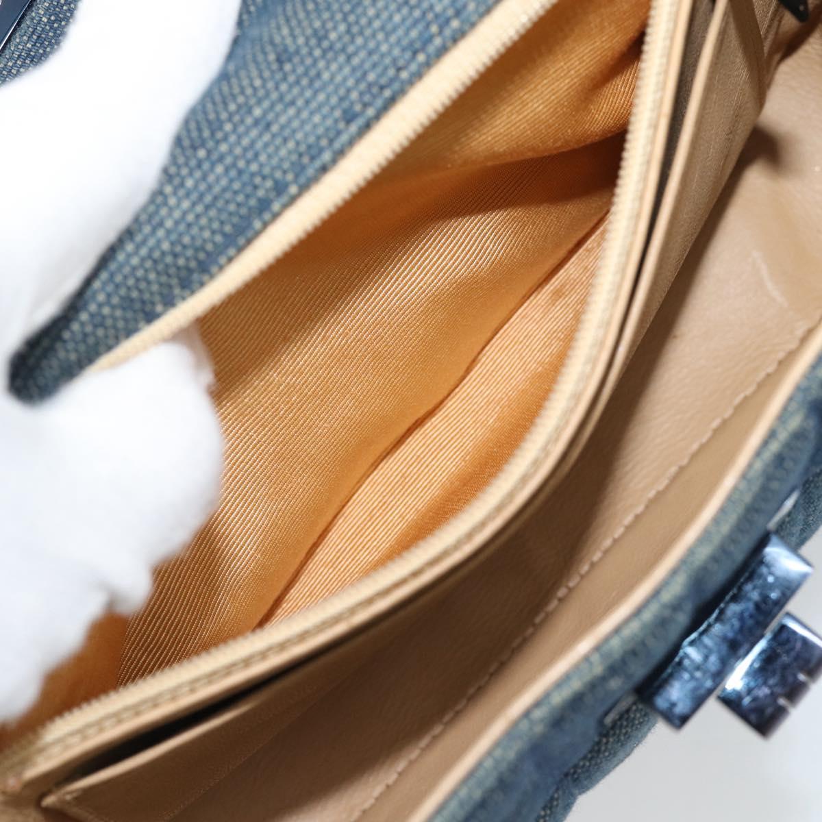 CHANEL 2.55 Choco Bar Line Hand Bag Canvas Blue CC Auth mr2780V