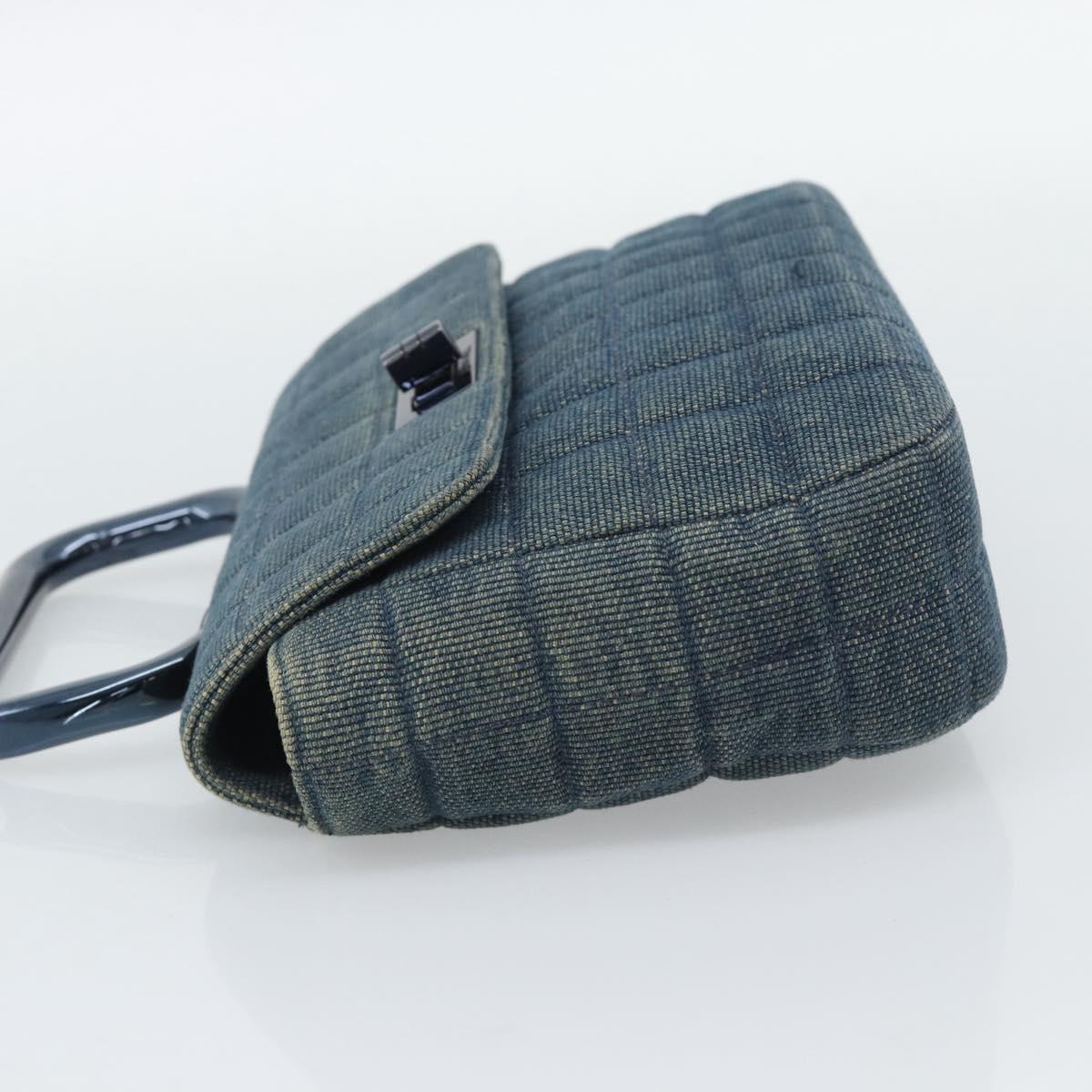 CHANEL 2.55 Choco Bar Line Hand Bag Canvas Blue CC Auth mr2780V