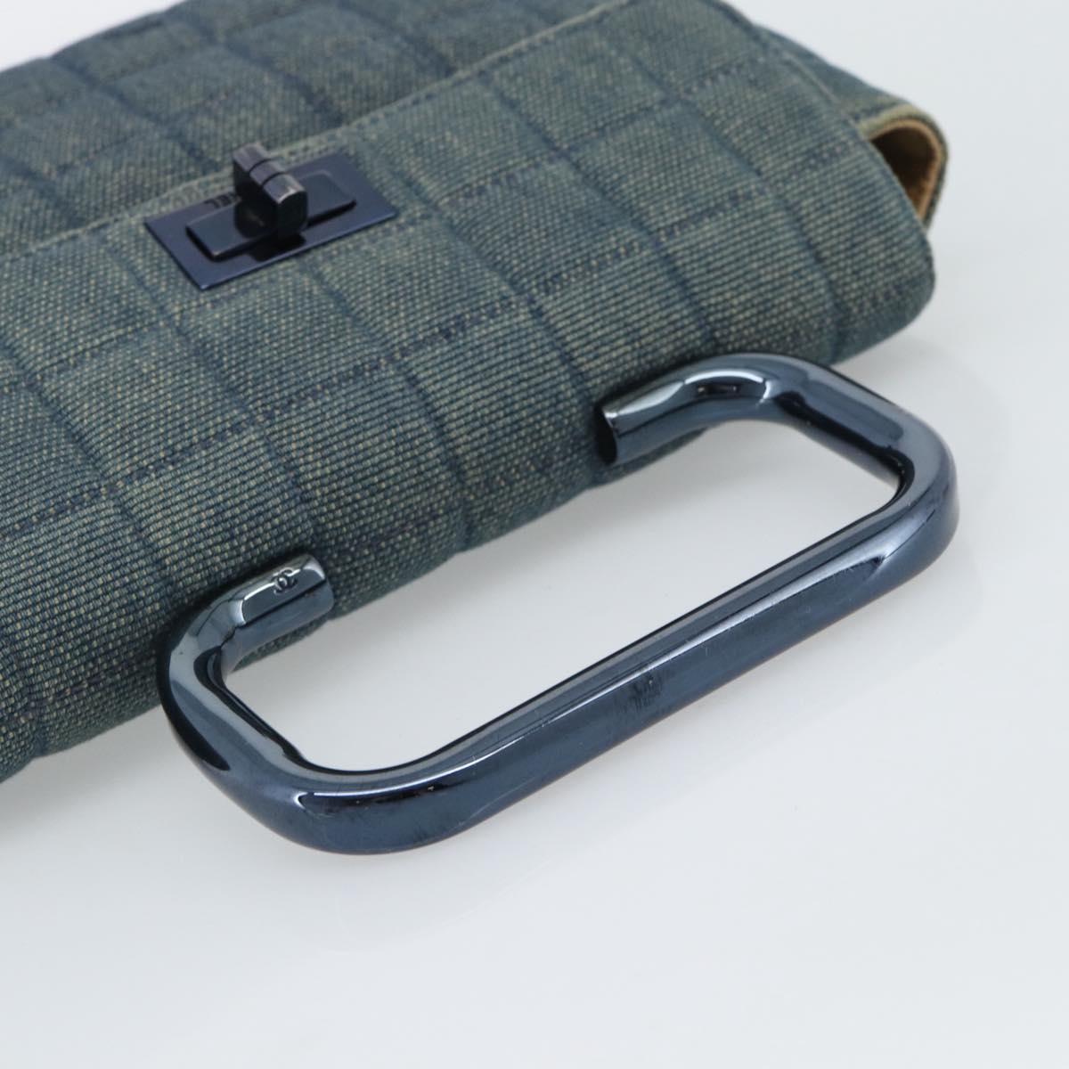 CHANEL 2.55 Choco Bar Line Hand Bag Canvas Blue CC Auth mr2780V