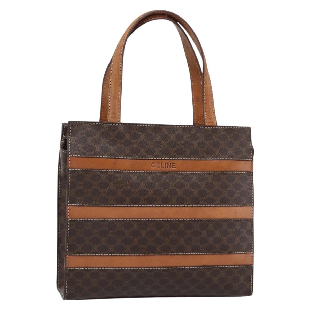 CELINE Macadam Canvas Hand Bag PVC Leather Brown Gold Auth mr2781
