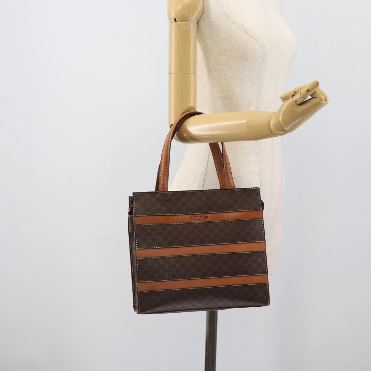 CELINE Macadam Canvas Hand Bag PVC Leather Brown Gold Auth mr2781