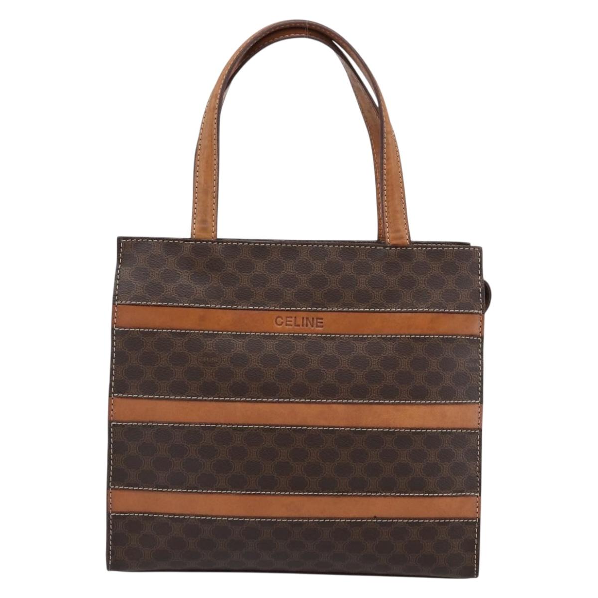 CELINE Macadam Canvas Hand Bag PVC Leather Brown Gold Auth mr2781