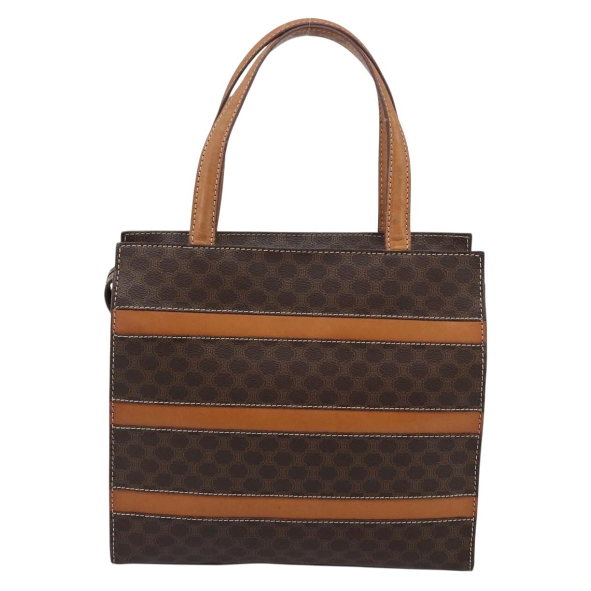 CELINE Macadam Canvas Hand Bag PVC Leather Brown Gold Auth mr2781