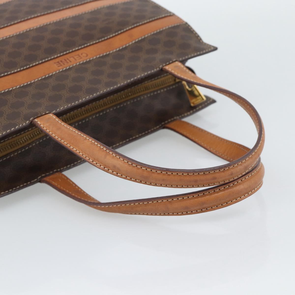 CELINE Macadam Canvas Hand Bag PVC Leather Brown Gold Auth mr2781