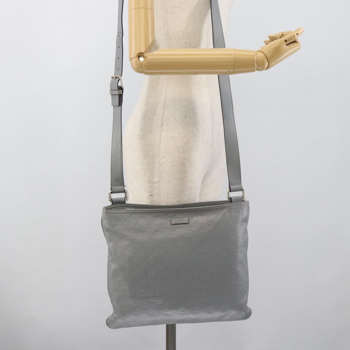 GUCCI GG Canvas Guccissima Shoulder Bag Leather Gray Gold 201446 Auth mr2782A