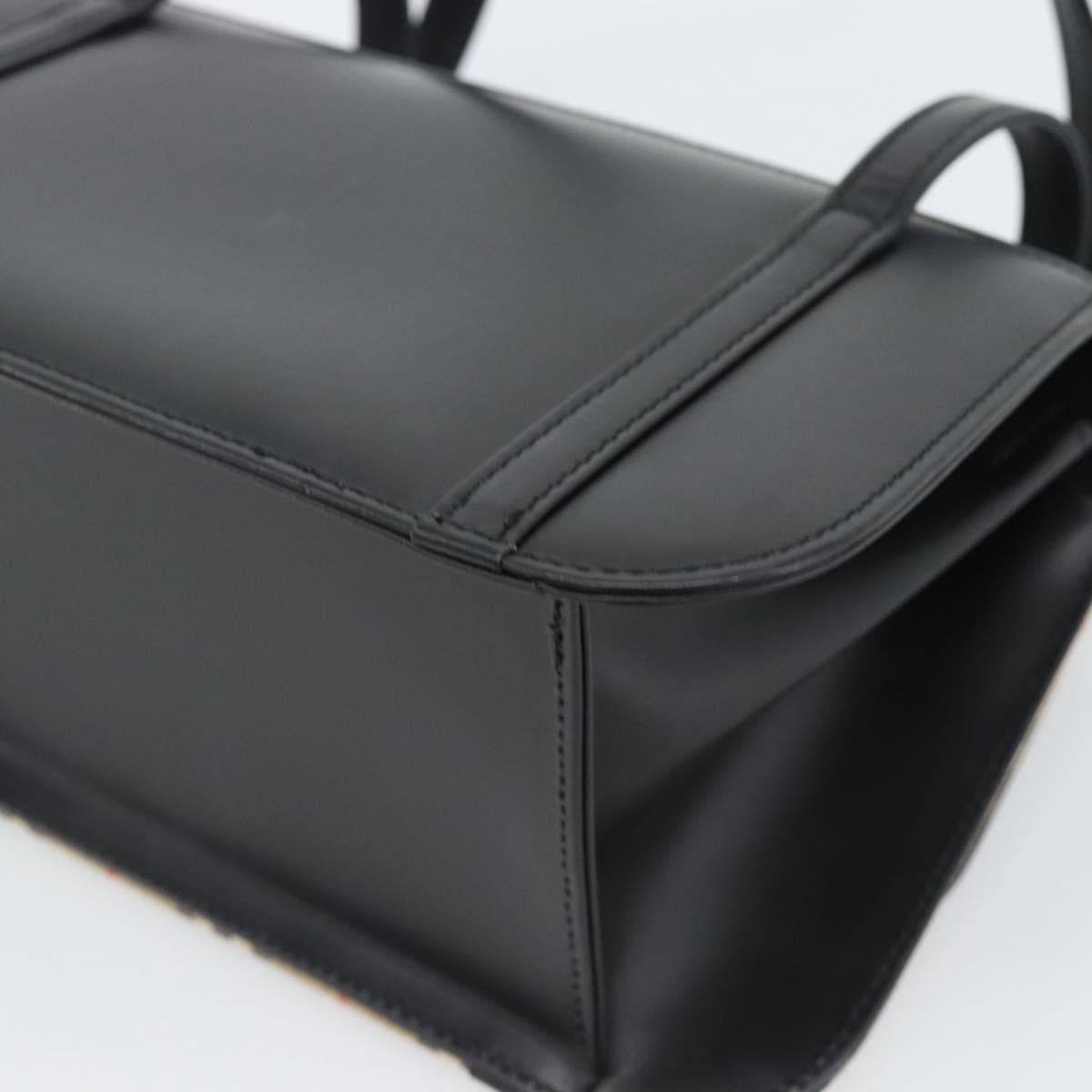 BURBERRY Nova Check Hand Bag Canvas Leather Black Silver Auth mr2783