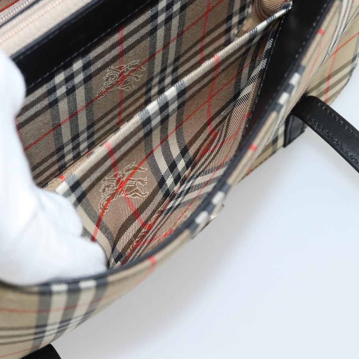 BURBERRY Nova Check Hand Bag Canvas Leather Black Silver Auth mr2783