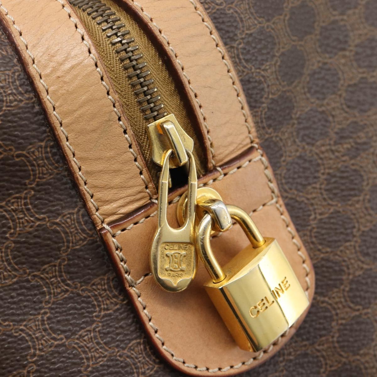 CELINE Macadam Canvas Boston Bag PVC Leather Brown Gold Auth mr2784A