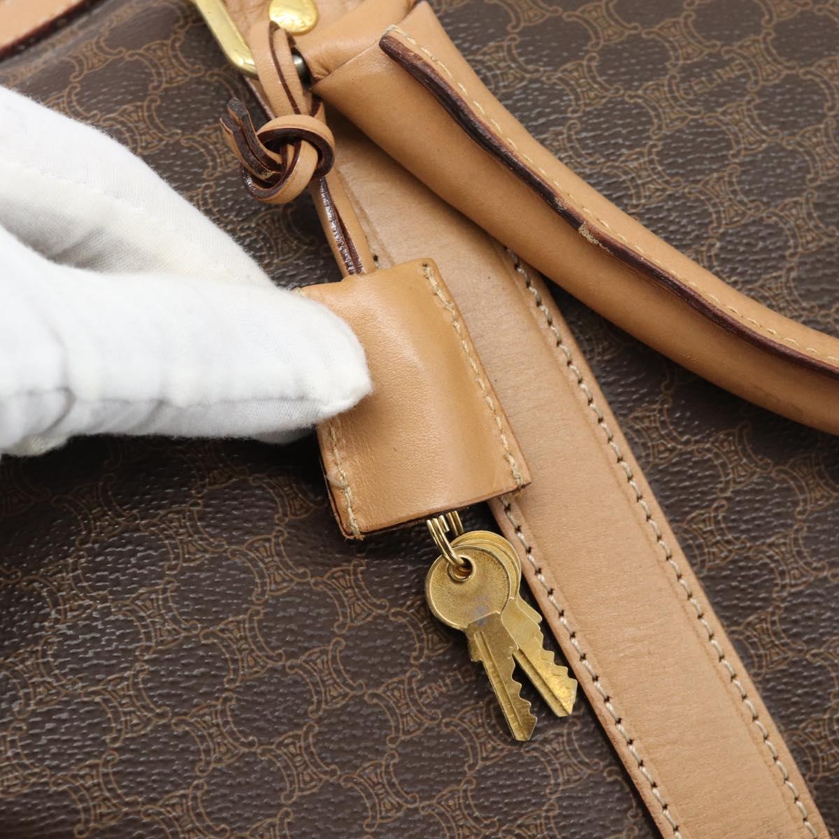 CELINE Macadam Canvas Boston Bag PVC Leather Brown Gold Auth mr2784A