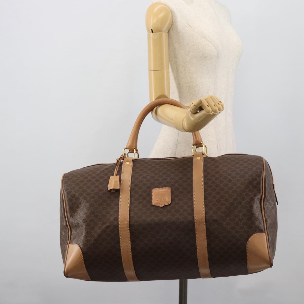 CELINE Macadam Canvas Boston Bag PVC Leather Brown Gold Auth mr2784A