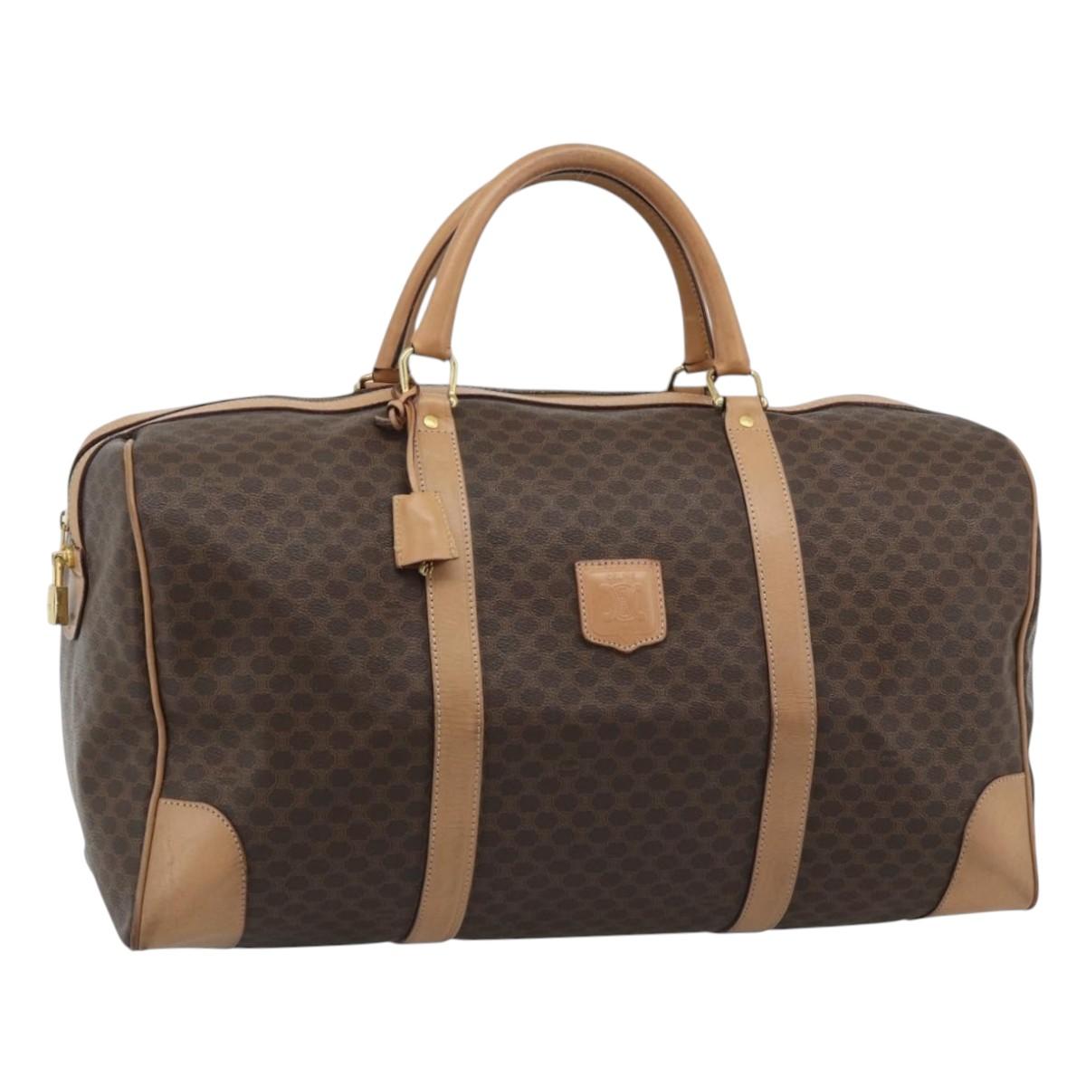 CELINE Macadam Canvas Boston Bag PVC Leather Brown Gold Auth mr2784A