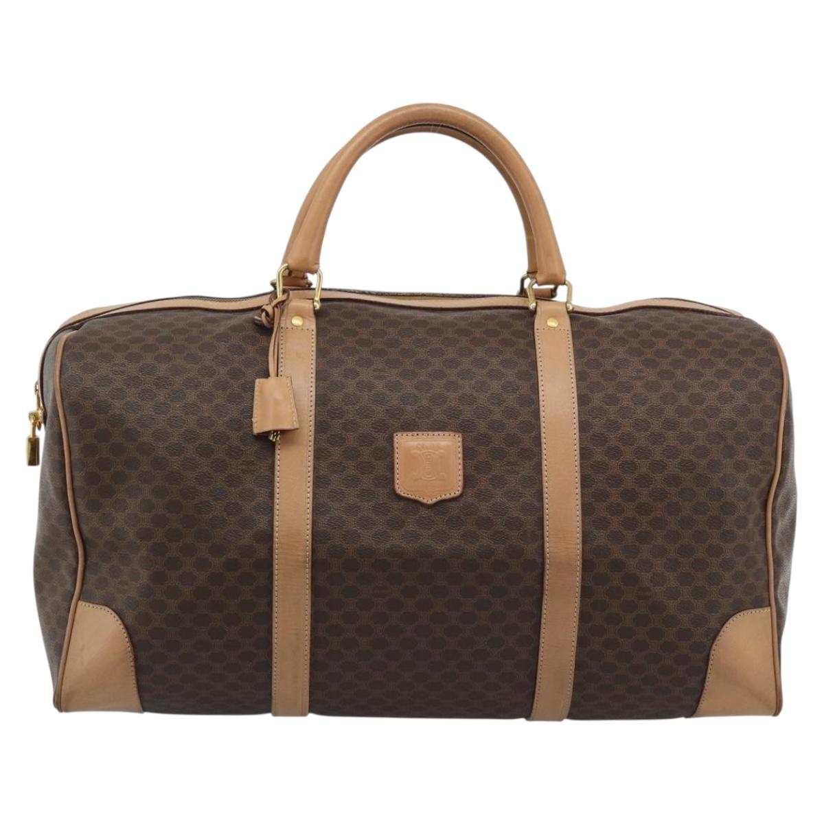 CELINE Macadam Canvas Boston Bag PVC Leather Brown Gold Auth mr2784A