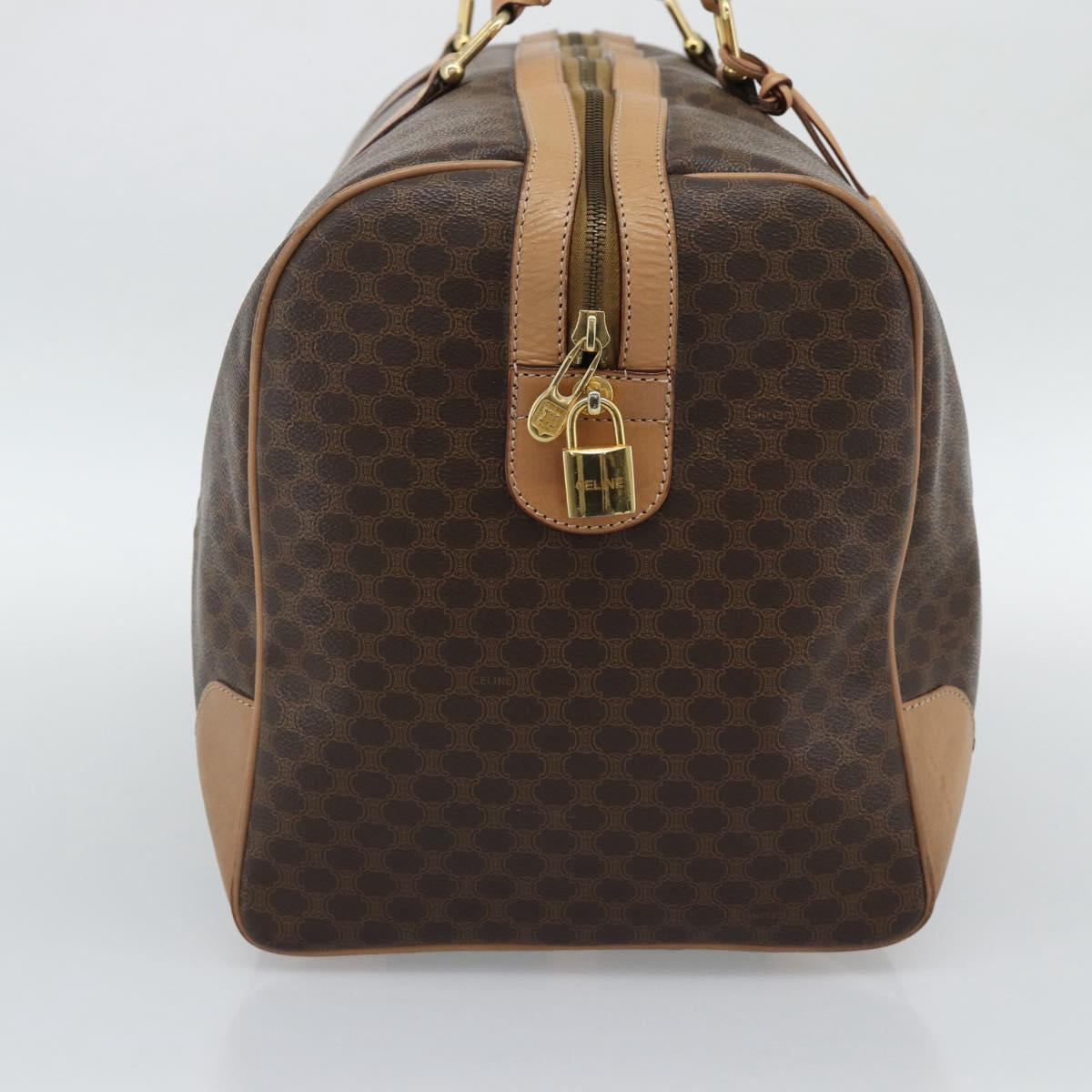 CELINE Macadam Canvas Boston Bag PVC Leather Brown Gold Auth mr2784A