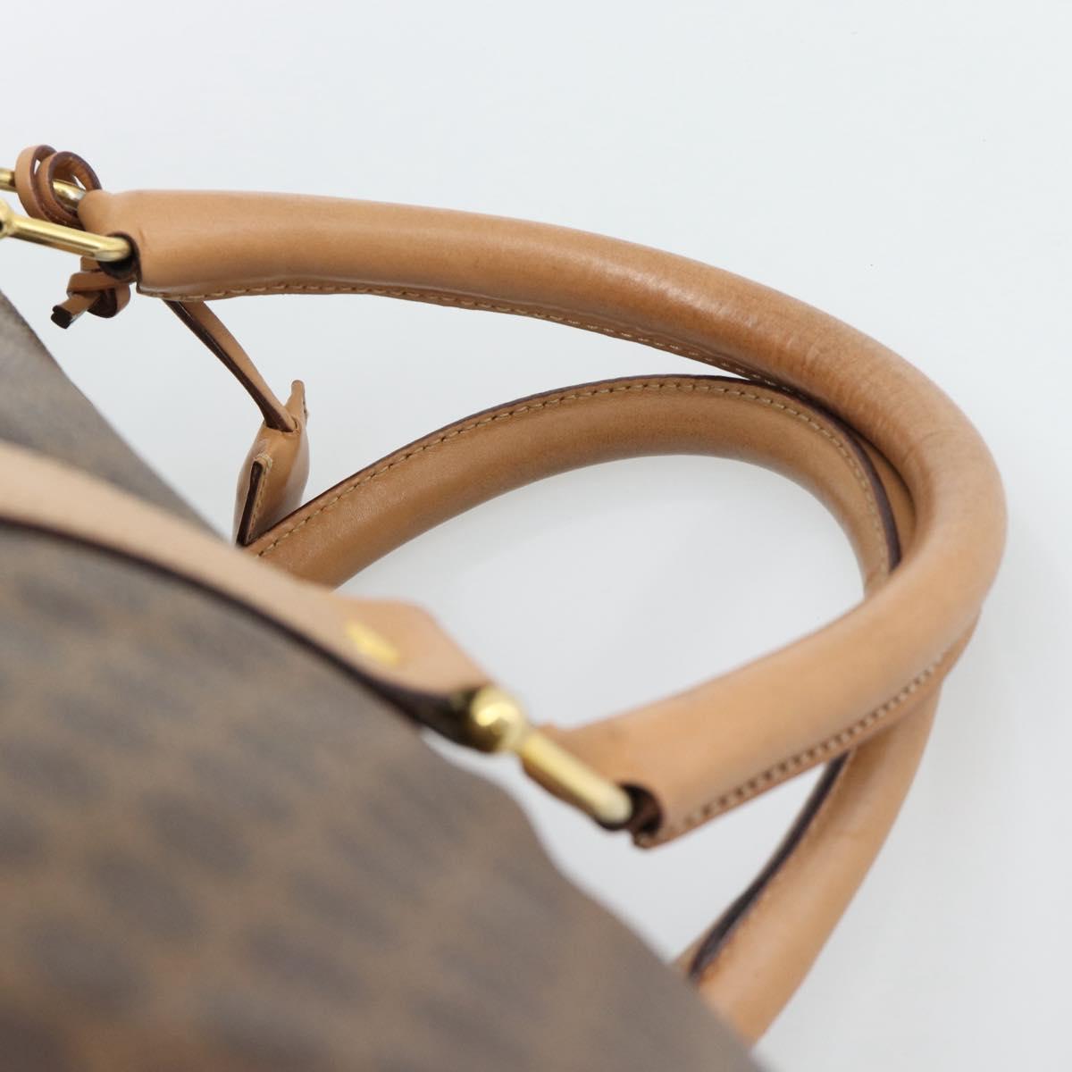 CELINE Macadam Canvas Boston Bag PVC Leather Brown Gold Auth mr2784A