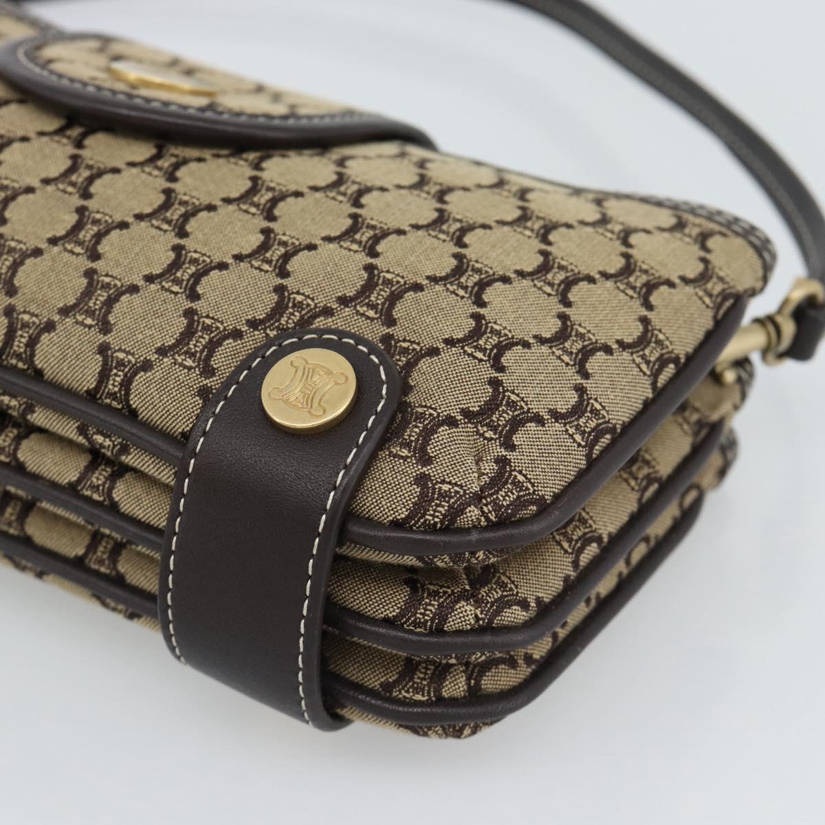 CELINE Macadam Canvas Hand Bag Brown Gold Auth mr2790V