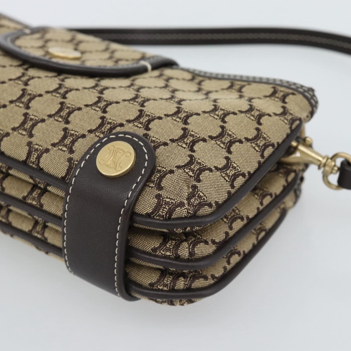 CELINE Macadam Canvas Hand Bag Brown Gold Auth mr2790V