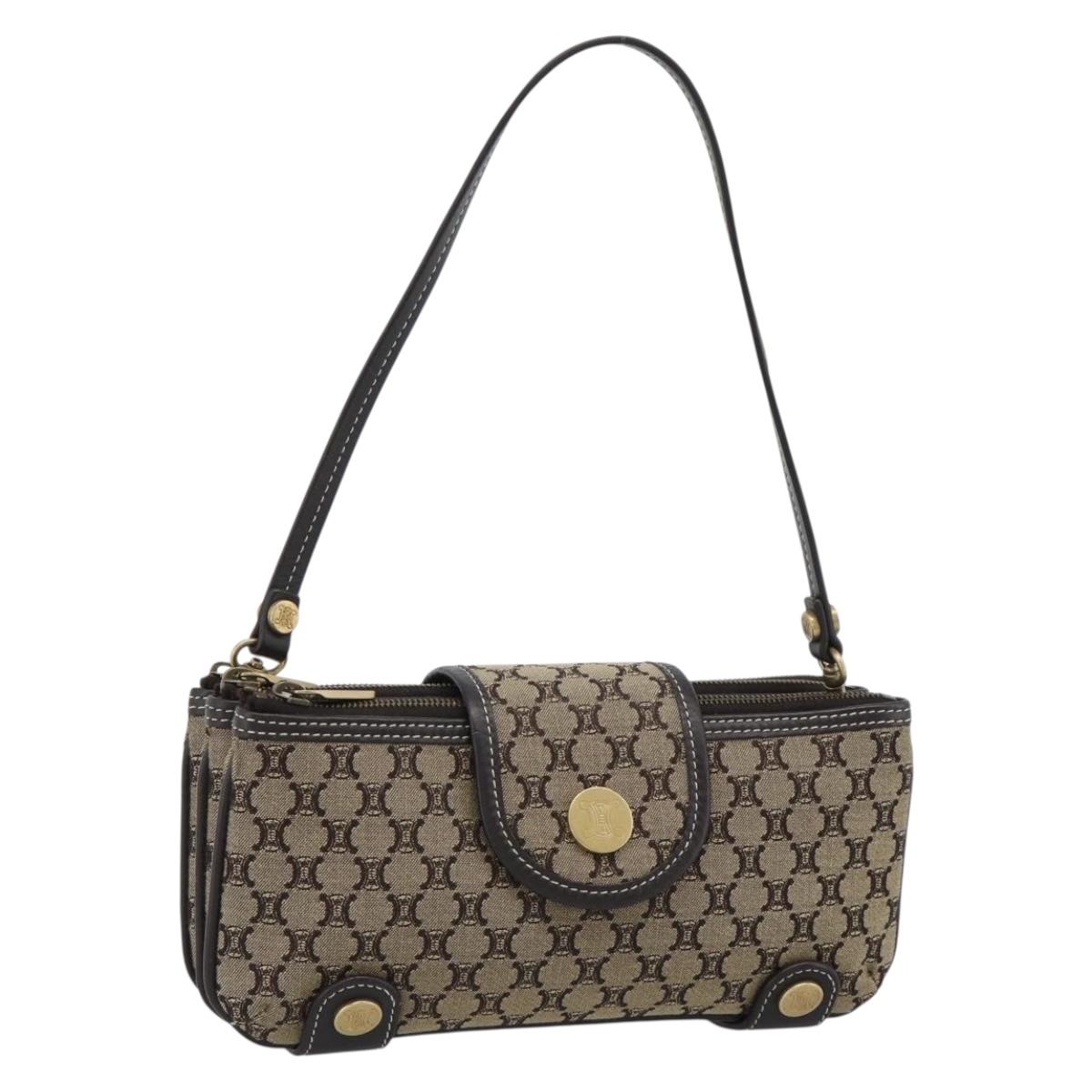 CELINE Macadam Canvas Hand Bag Brown Gold Auth mr2790V
