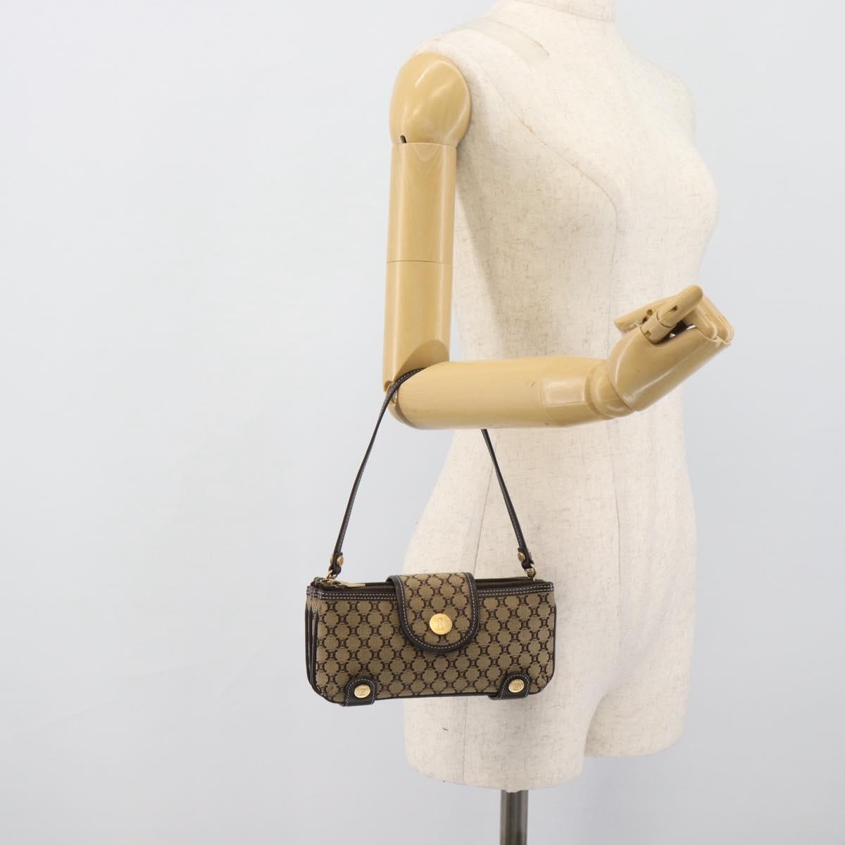 CELINE Macadam Canvas Hand Bag Brown Gold Auth mr2790V
