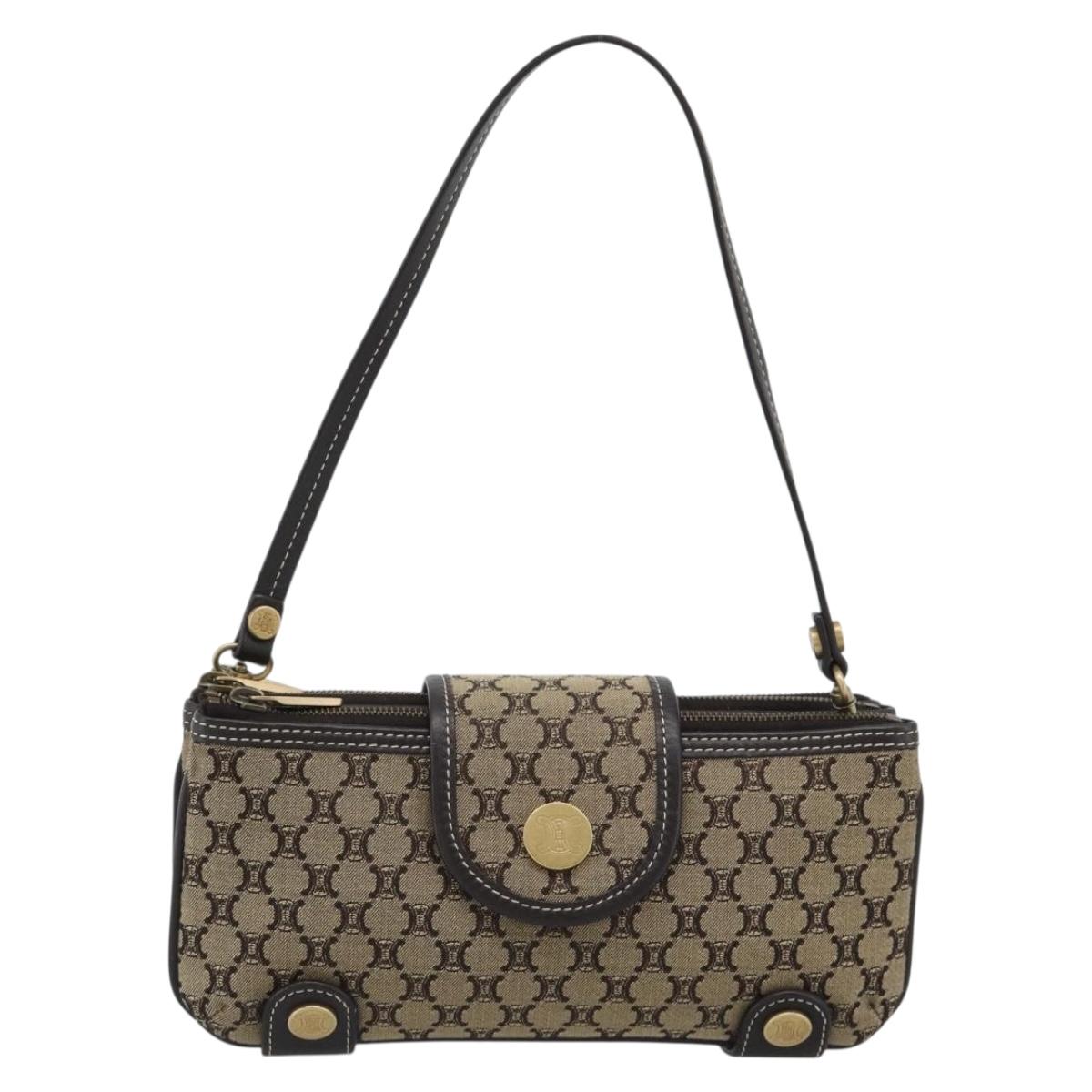 CELINE Macadam Canvas Hand Bag Brown Gold Auth mr2790V