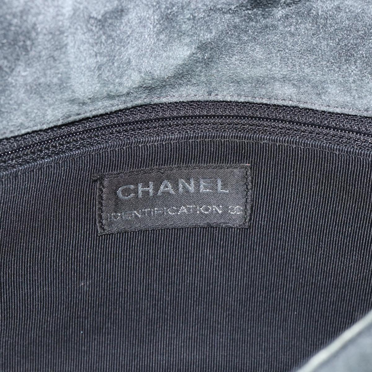 CHANEL Choco Bar Line Chain Shoulder Bag Suede Gray Silver CC Auth mr2791A