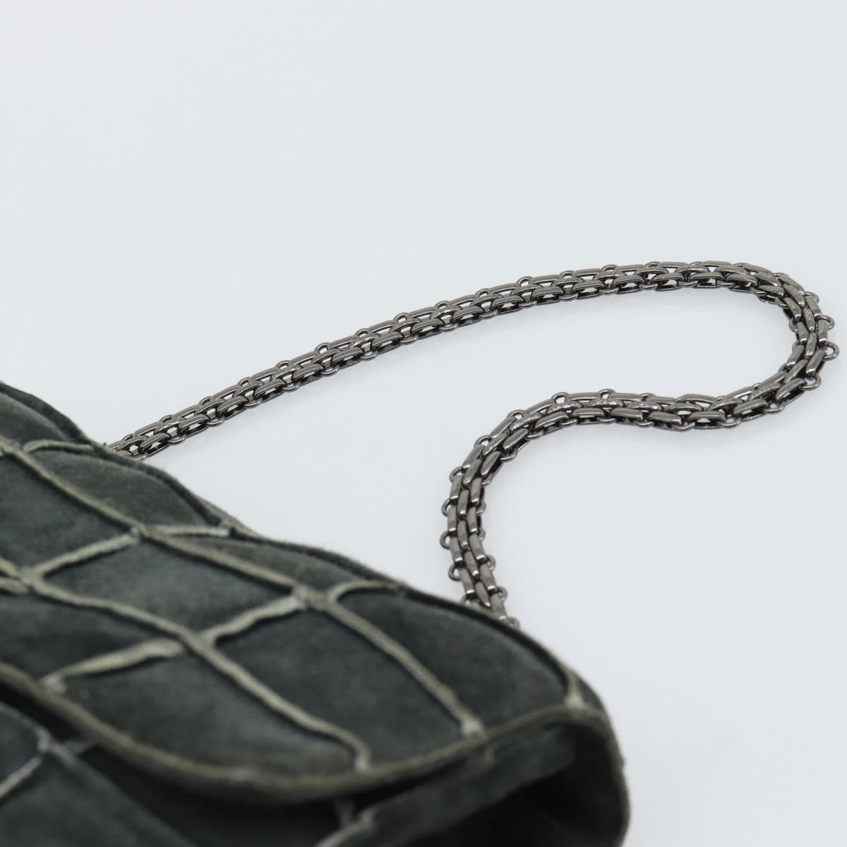 CHANEL Choco Bar Line Chain Shoulder Bag Suede Gray Silver CC Auth mr2791A