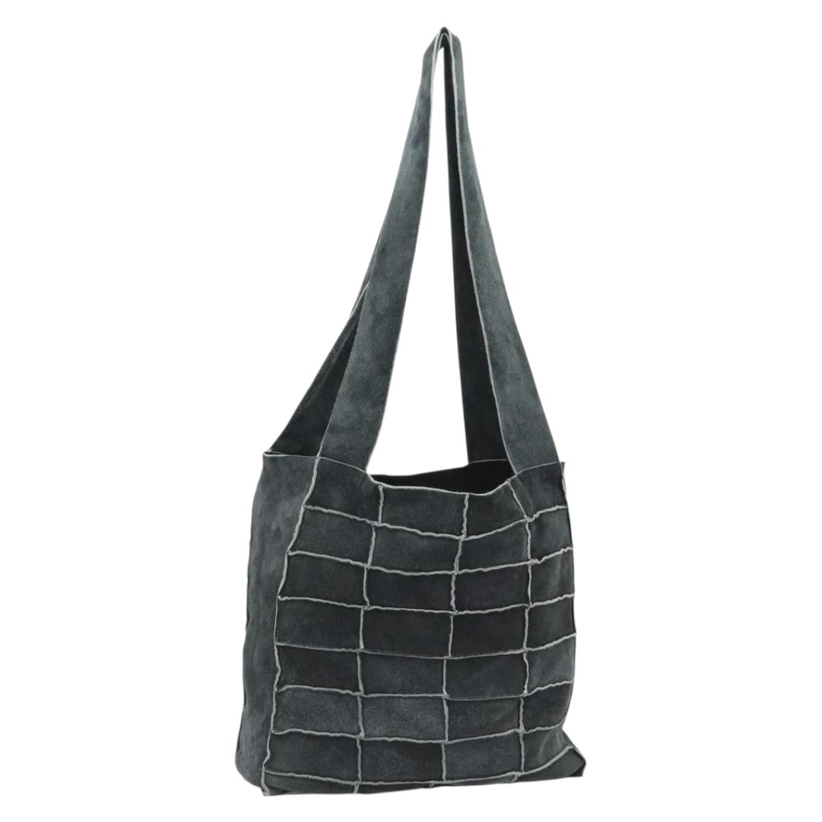CHANEL Choco Bar Line Shoulder Bag Suede Gray CC Auth mr2792A