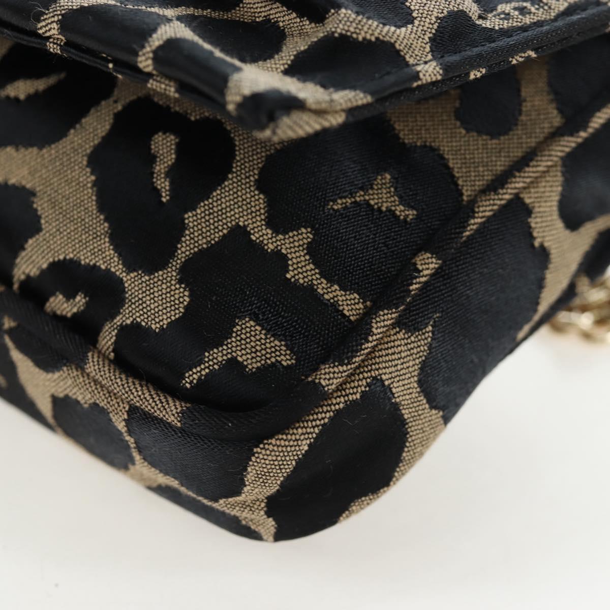 FENDI Mia Chain Shoulder Bag Nylon Black Gold Auth mr2793V