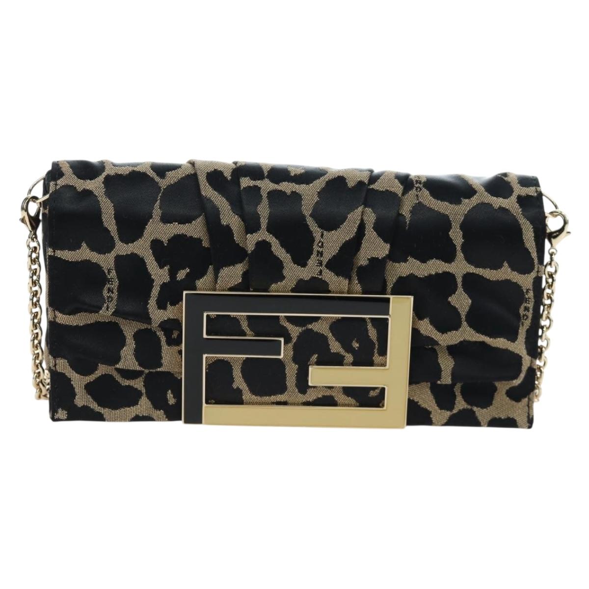FENDI Mia Chain Shoulder Bag Nylon Black Gold Auth mr2793V