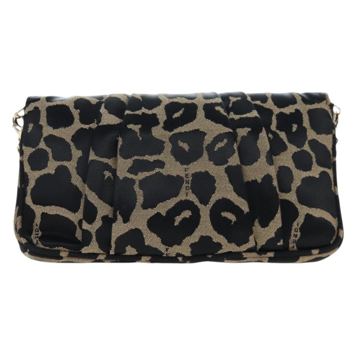FENDI Mia Chain Shoulder Bag Nylon Black Gold Auth mr2793V
