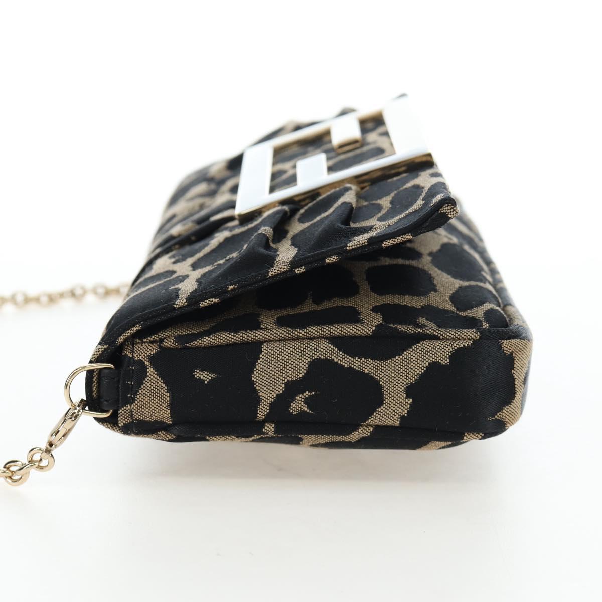 FENDI Mia Chain Shoulder Bag Nylon Black Gold Auth mr2793V
