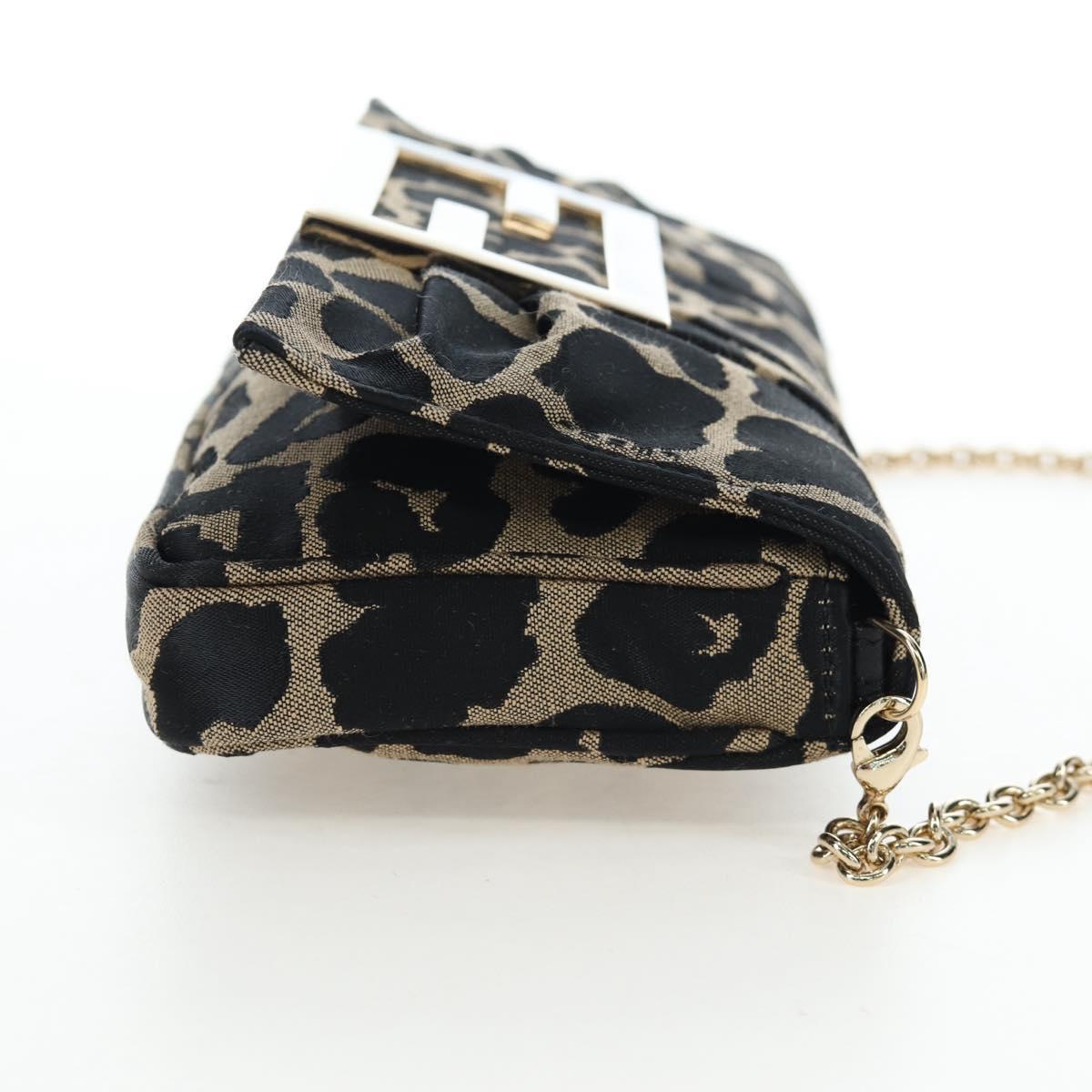 FENDI Mia Chain Shoulder Bag Nylon Black Gold Auth mr2793V