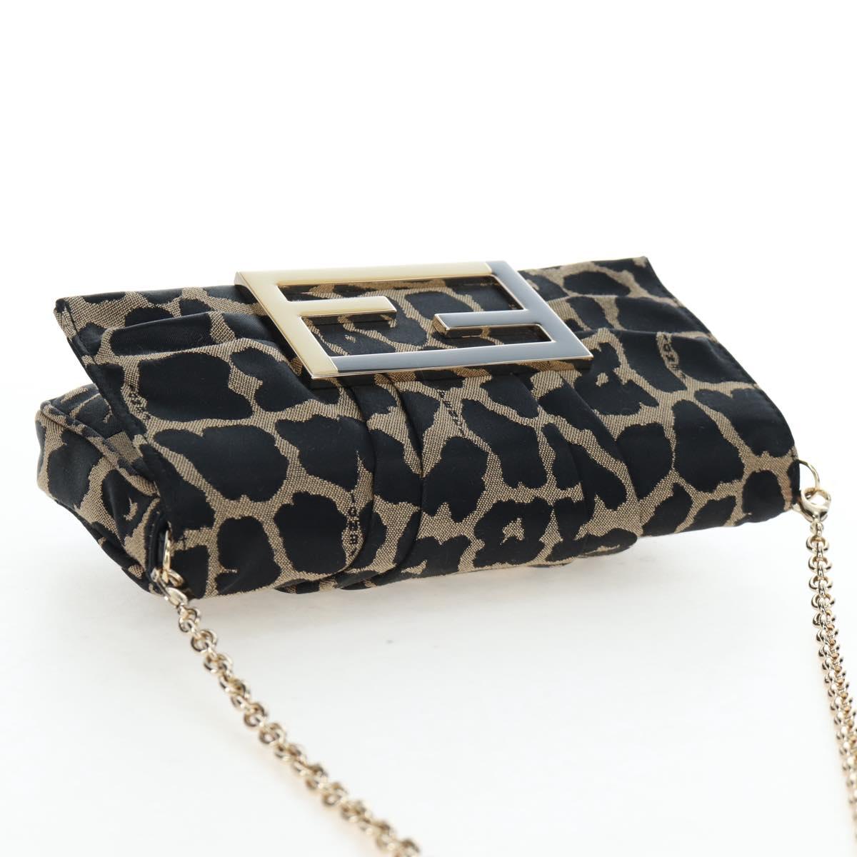FENDI Mia Chain Shoulder Bag Nylon Black Gold Auth mr2793V