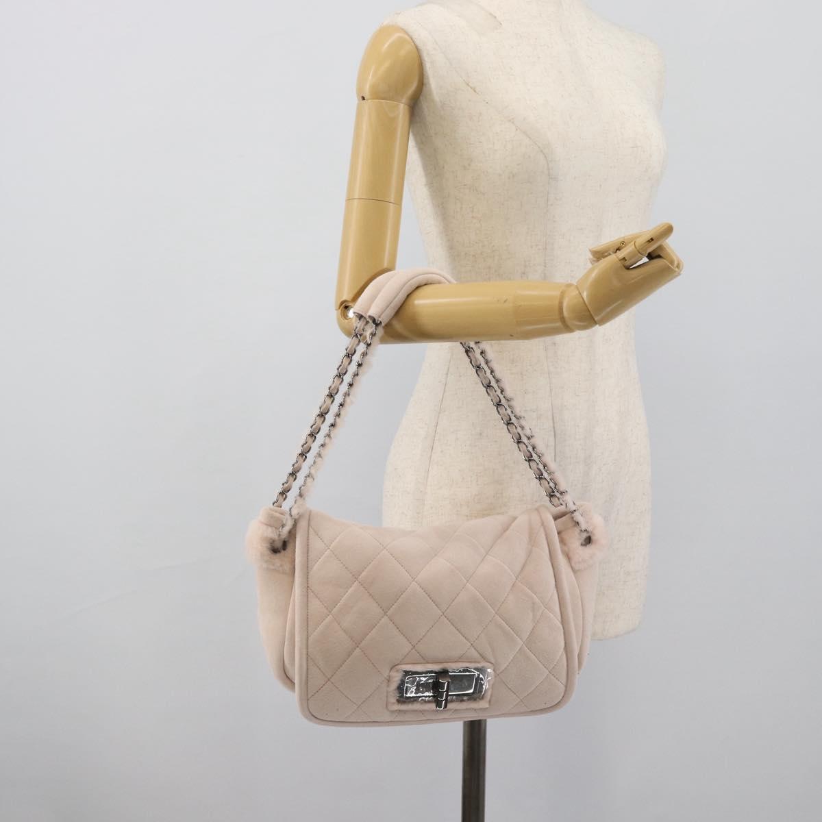 CHANEL Matelasse 2.55 Chain Shoulder Bag Mouton Pink Silver CC Auth mr2794V