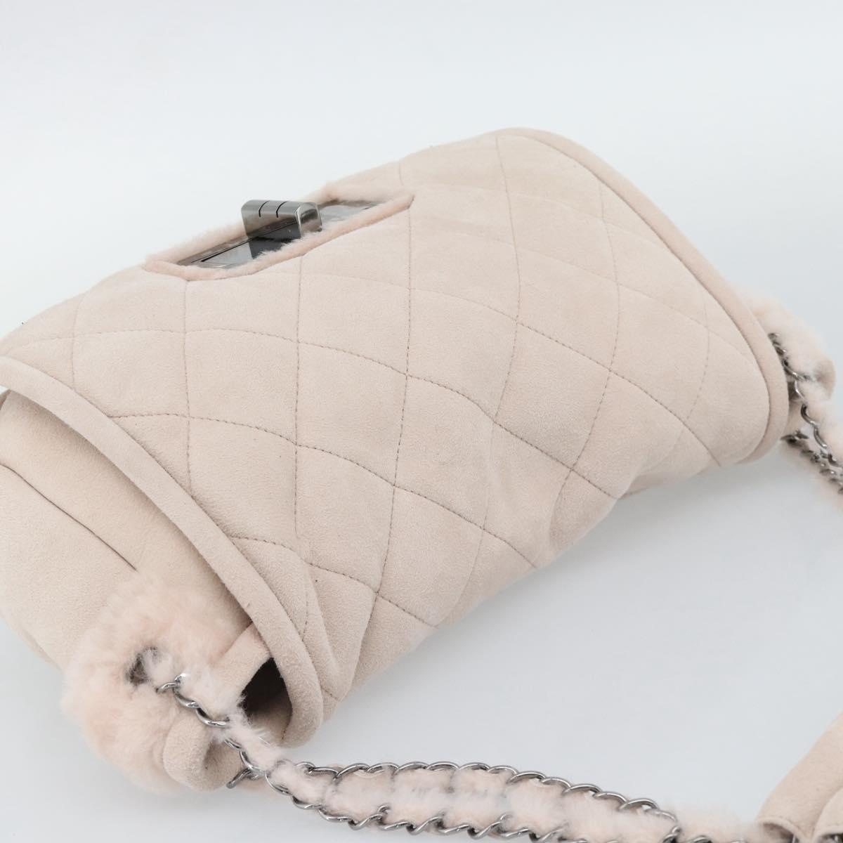 CHANEL Matelasse 2.55 Chain Shoulder Bag Mouton Pink Silver CC Auth mr2794V