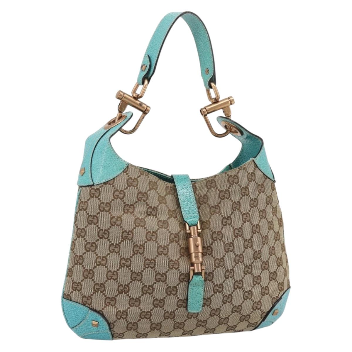 GUCCI GG Canvas New Jackie Shoulder Bag Brown Gold 120888 Auth mr2796V