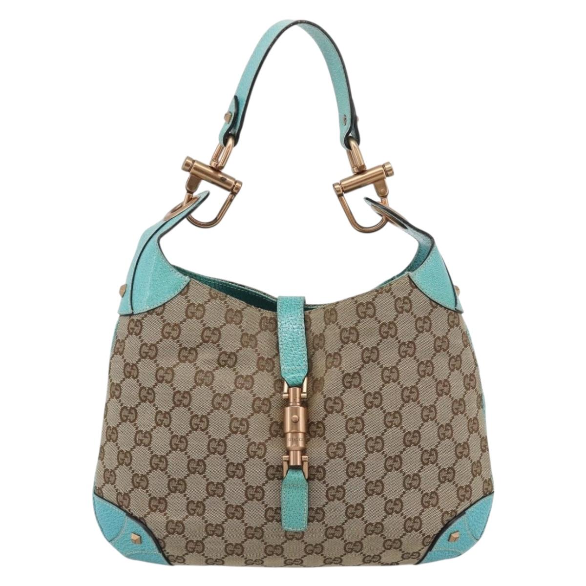 GUCCI GG Canvas New Jackie Shoulder Bag Brown Gold 120888 Auth mr2796V