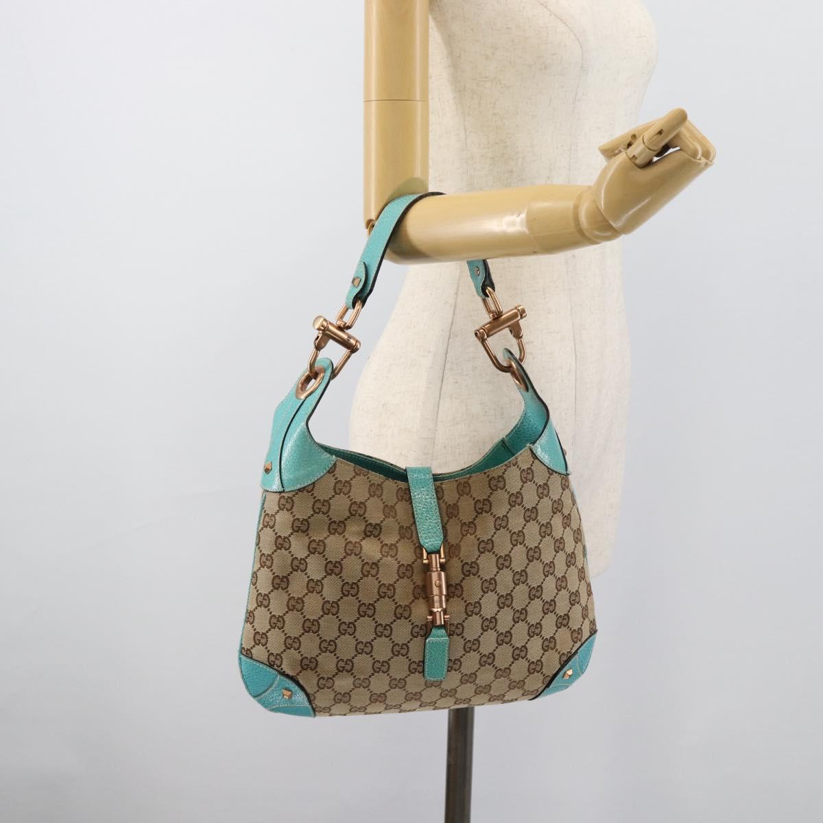 GUCCI GG Canvas New Jackie Shoulder Bag Brown Gold 120888 Auth mr2796V