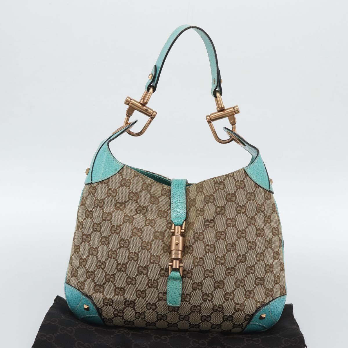 GUCCI GG Canvas New Jackie Shoulder Bag Brown Gold 120888 Auth mr2796V