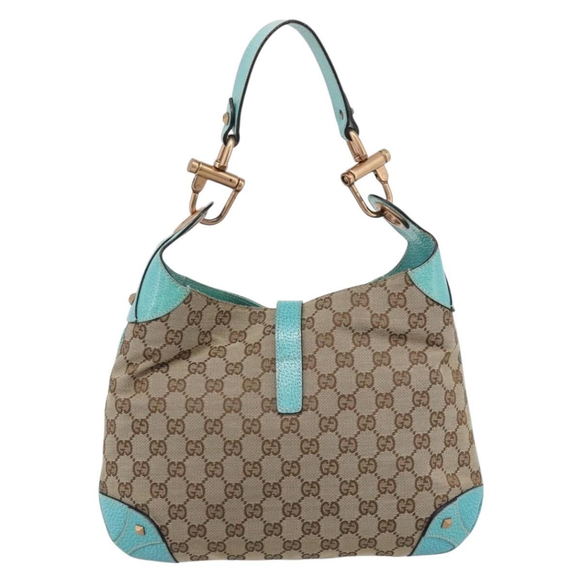 GUCCI GG Canvas New Jackie Shoulder Bag Brown Gold 120888 Auth mr2796V