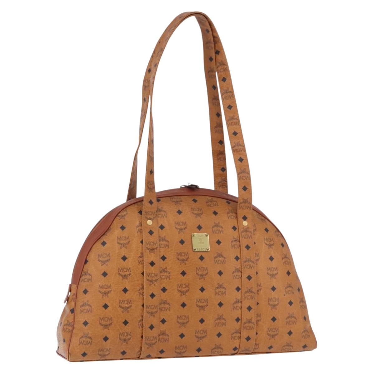 MCM Logogram Vicetos Boston Bag PVC Leather Brown Gold Auth mr2798