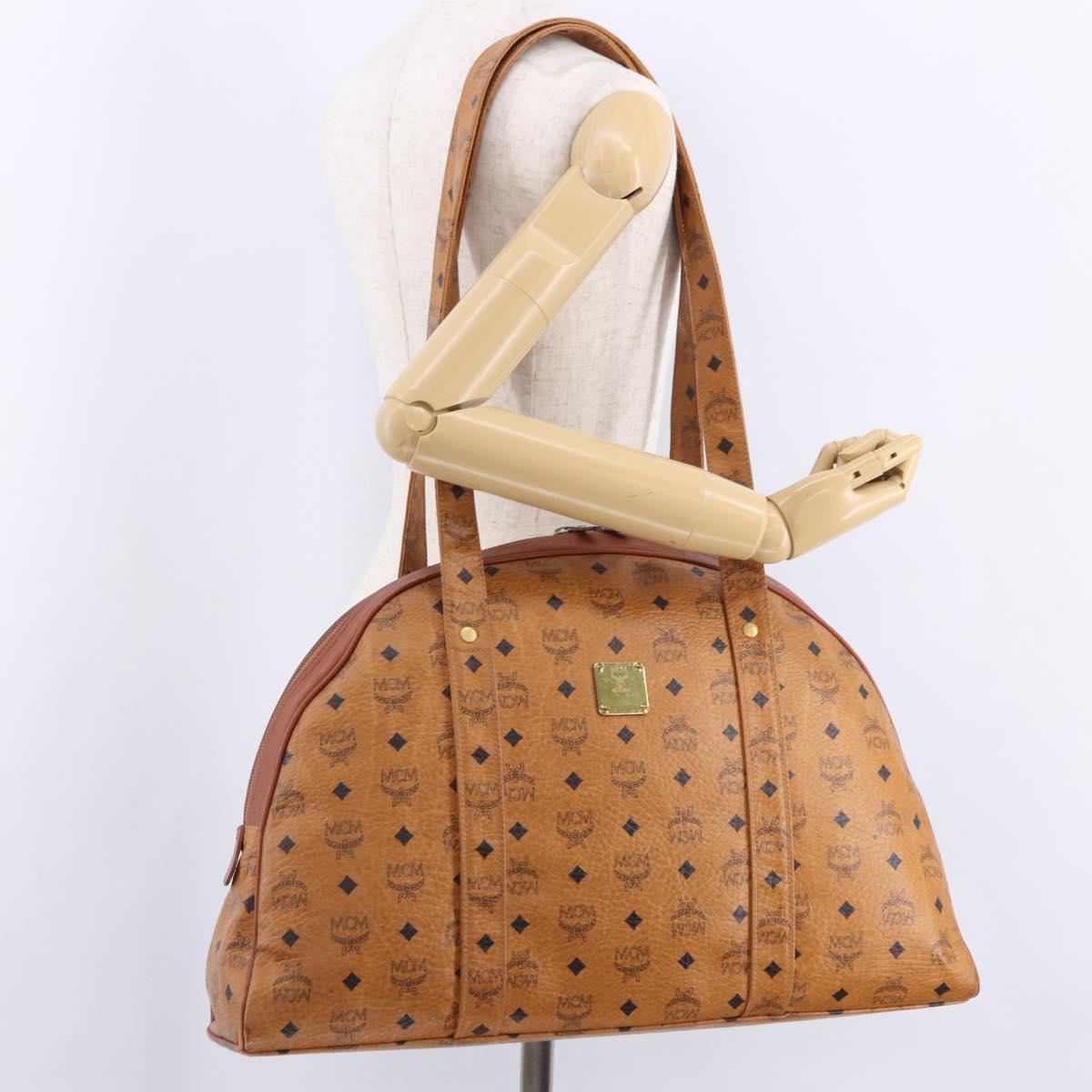 MCM Logogram Vicetos Boston Bag PVC Leather Brown Gold Auth mr2798