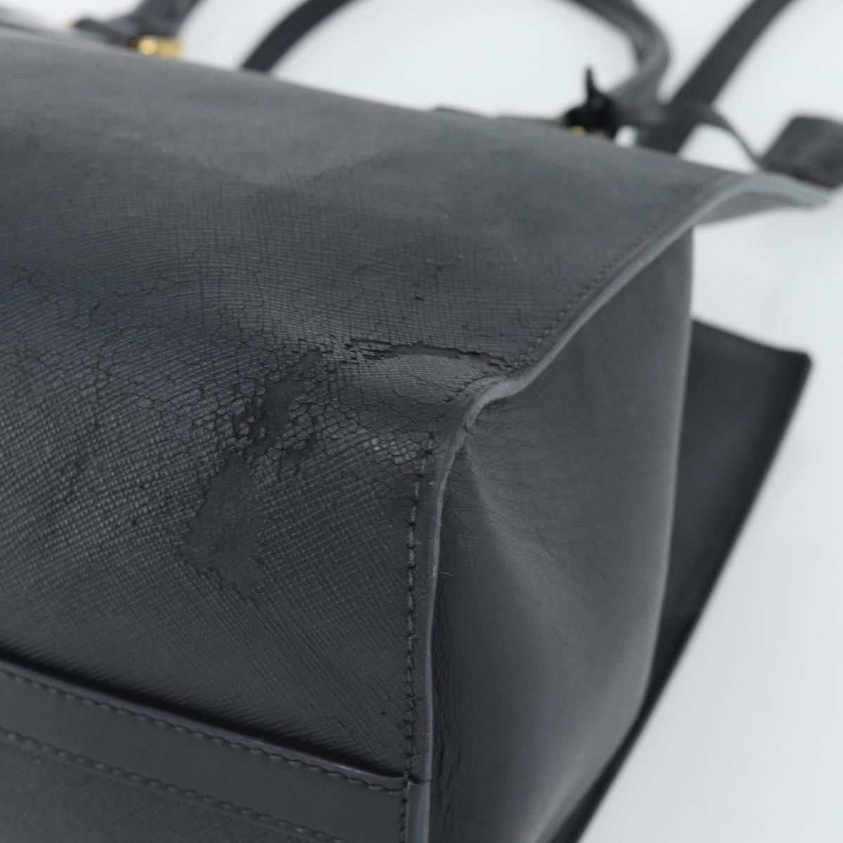 PRADA Hand Bag Safiano Leather 2way Black Gold Auth mr2800