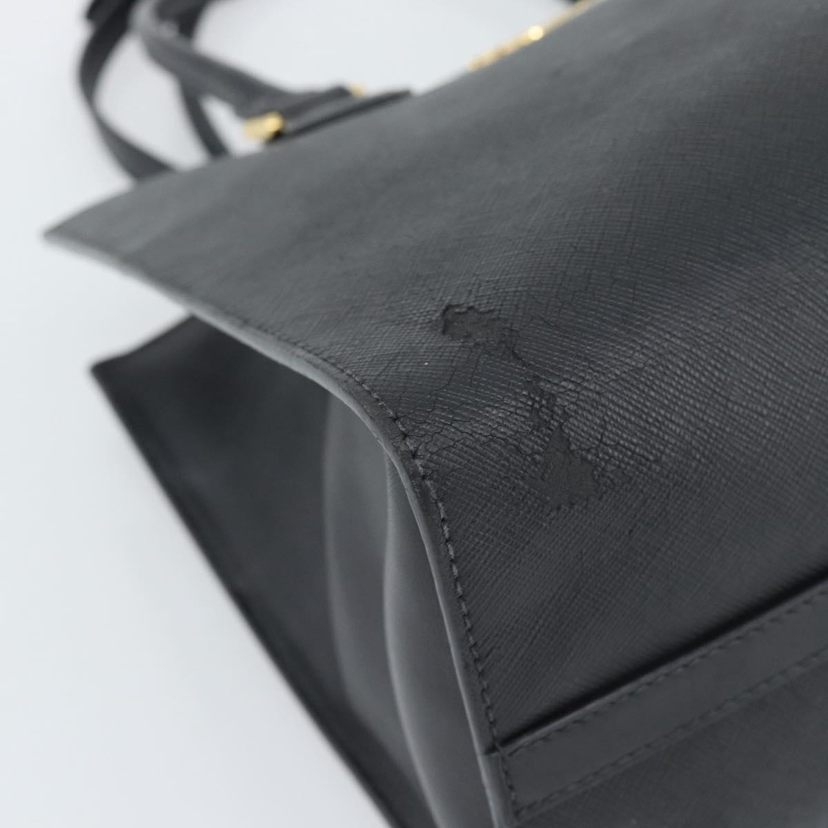 PRADA Hand Bag Safiano Leather 2way Black Gold Auth mr2800