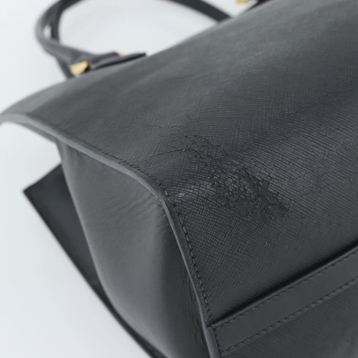 PRADA Hand Bag Safiano Leather 2way Black Gold Auth mr2800