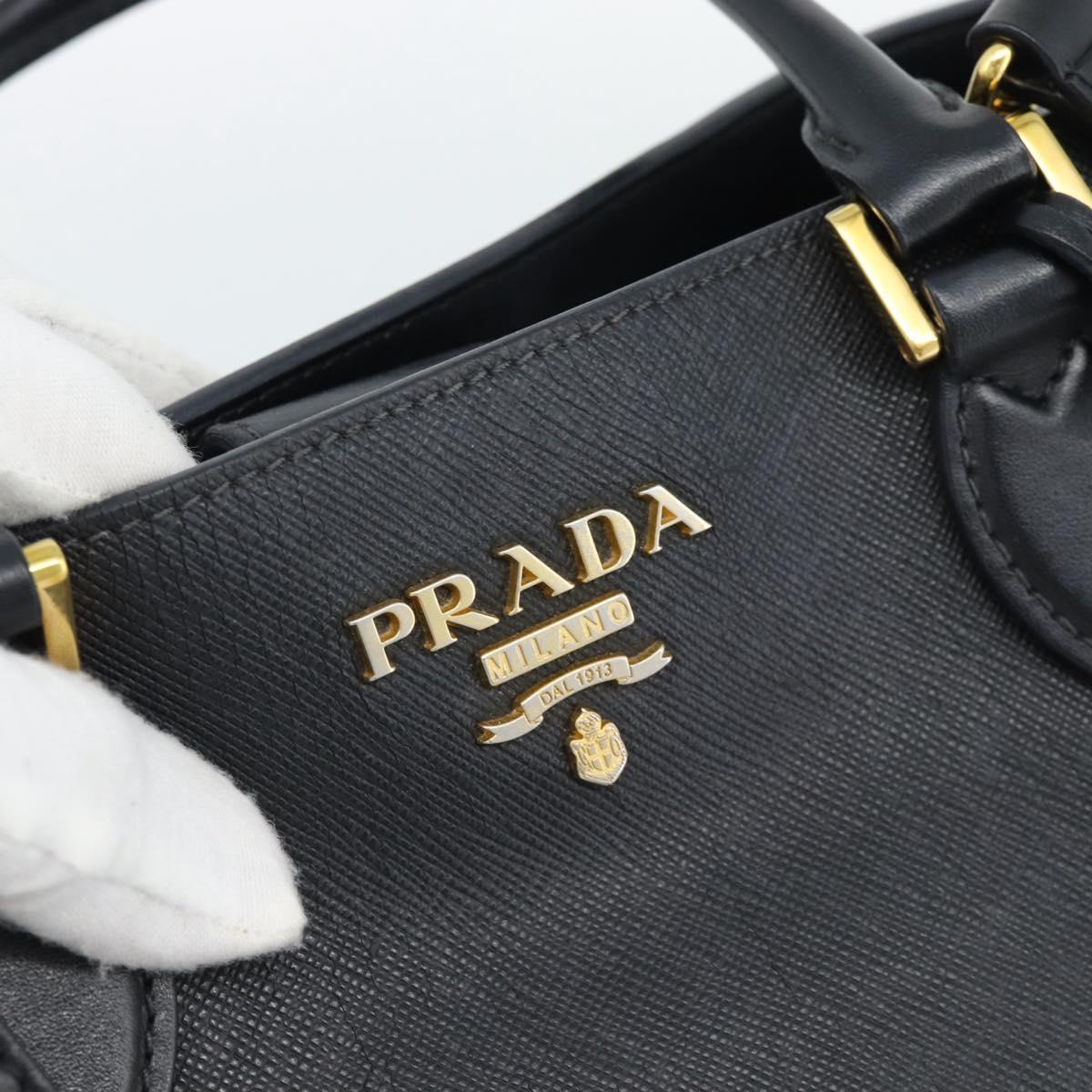 PRADA Hand Bag Safiano Leather 2way Black Gold Auth mr2800