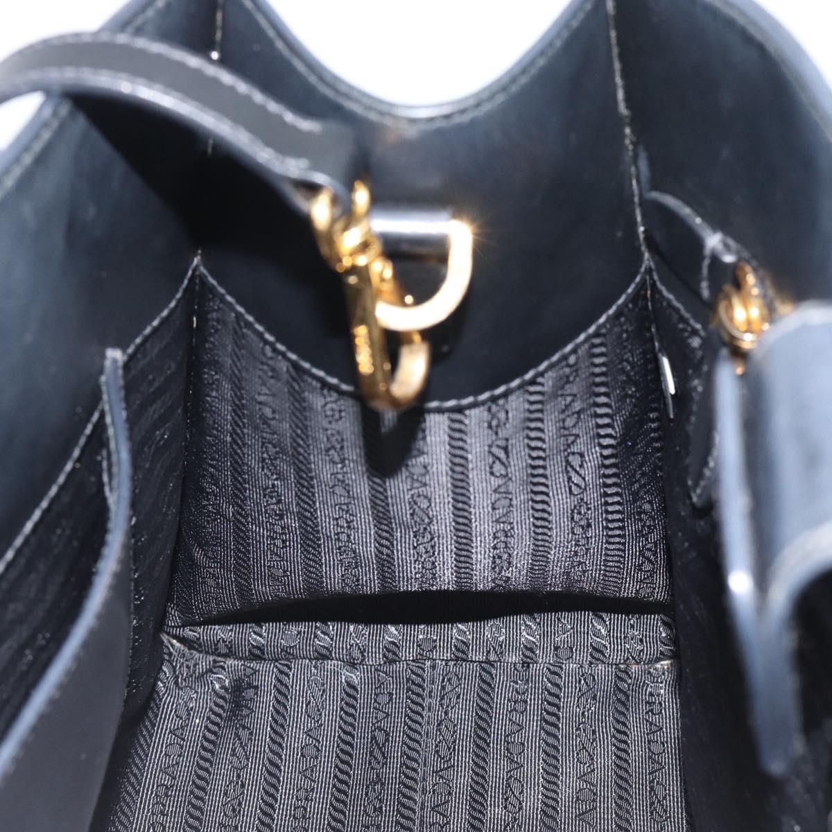 PRADA Hand Bag Safiano Leather 2way Black Gold Auth mr2800